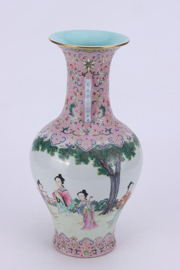 道光粉彩十二花神双耳瓶