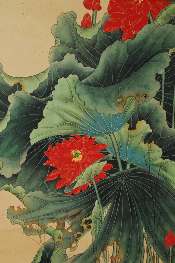 张大千红荷