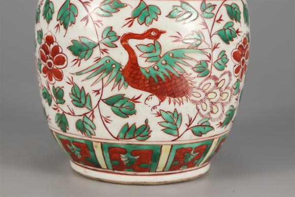 明万历红绿彩凤凰盖罐