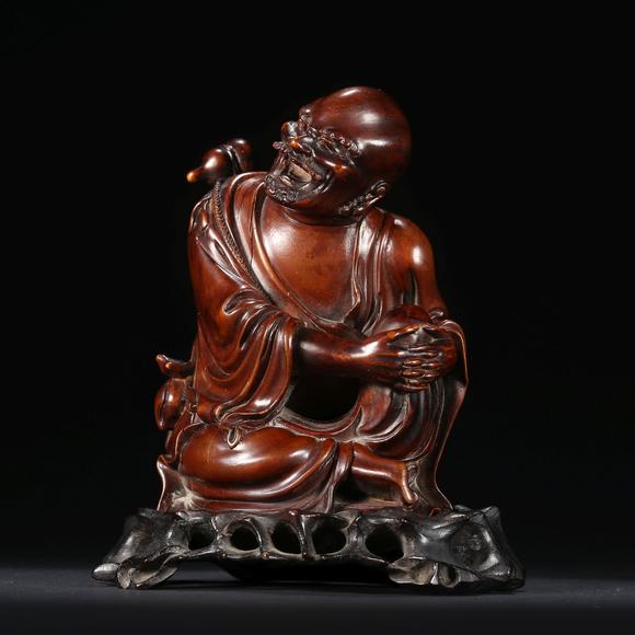 华艺国际清中期 黄杨木雕罗汉座像