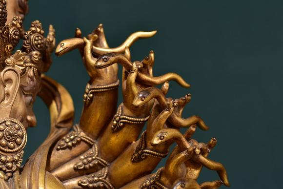 清铜鎏金九面十八臂普巴金刚