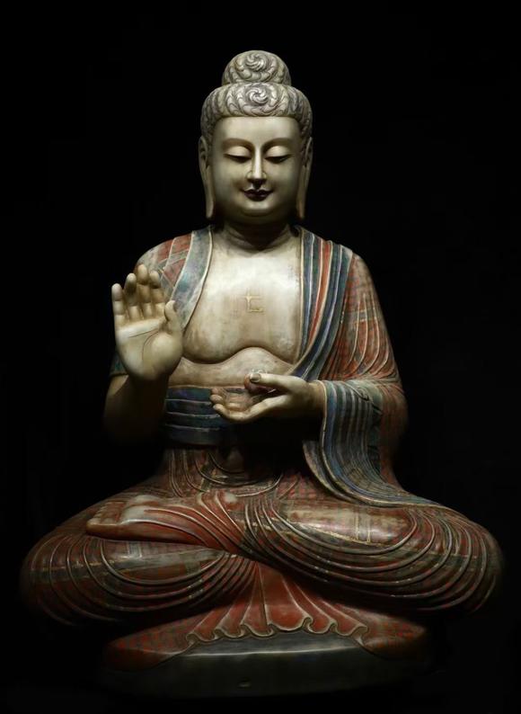 旧藏汉白玉彩绘释迦牟尼大佛