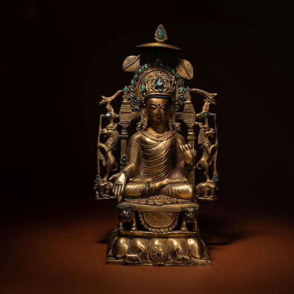 日本拍卖事业株式会社清代铜鎏金嵌松石佛造像