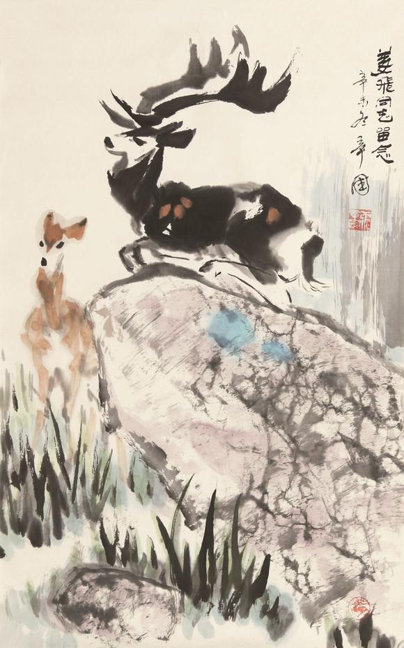 天津乾宁张辛国(b.1926) 双鹿图
