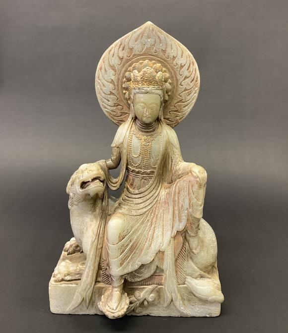 宋石雕文殊菩萨坐狮像