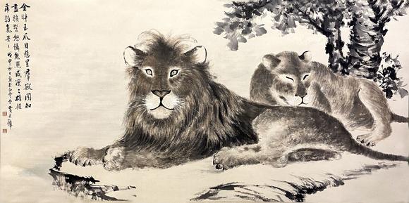 黄君璧双狮图