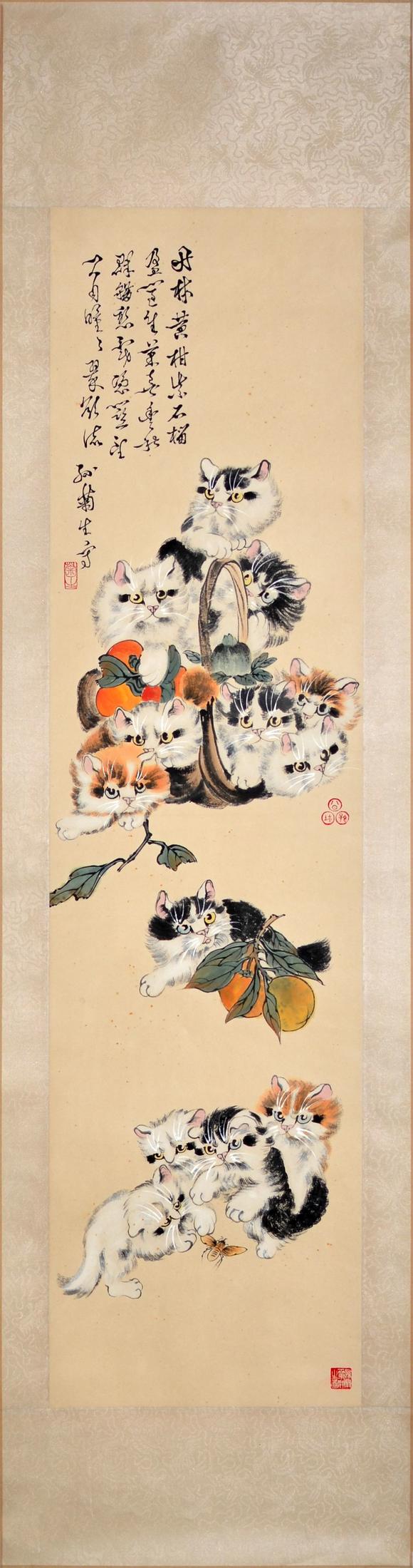 瑞平拍卖孙菊生 猫趣四屏