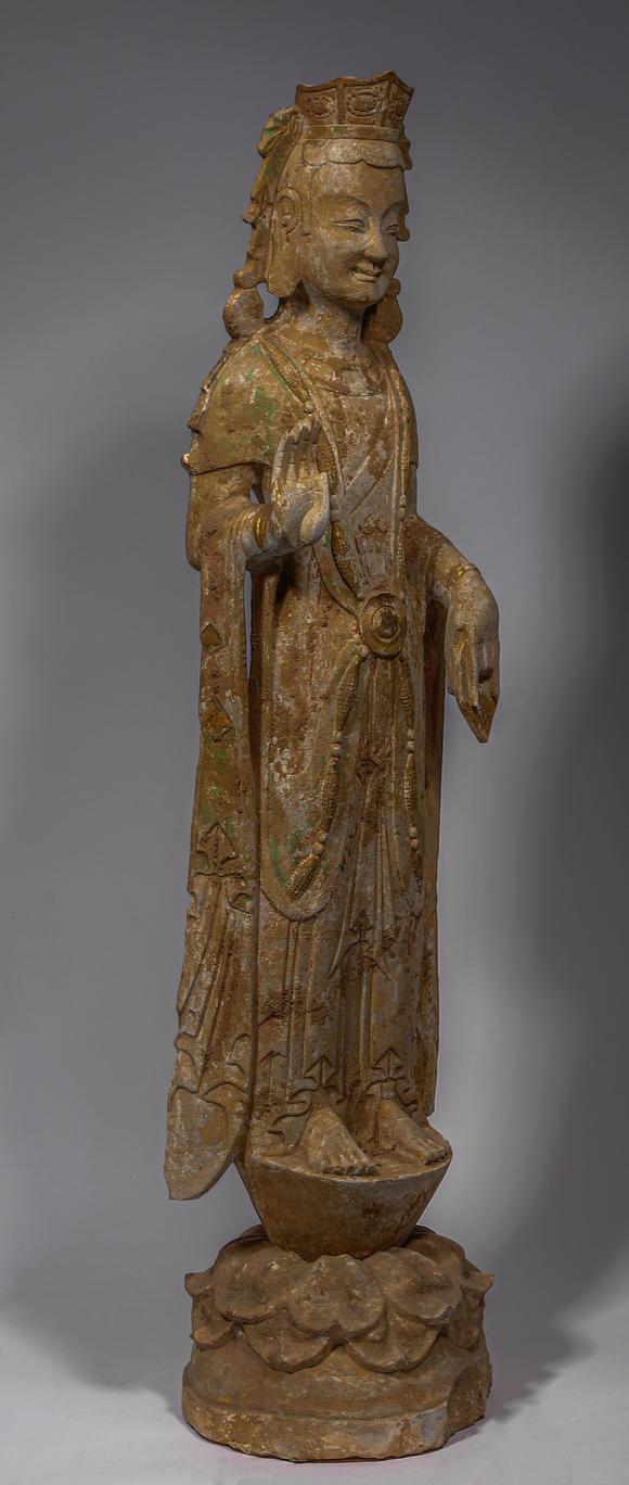 中国明代汉白玉彩绘佛像