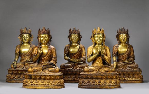 liaodu art auctionfive of copper and golden buddha figure 五士佛