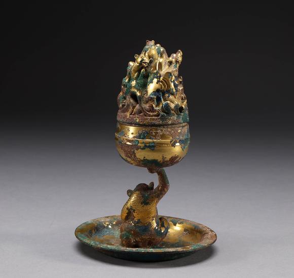 六禾株式会社宋代 铜质铜鎏金博山炉