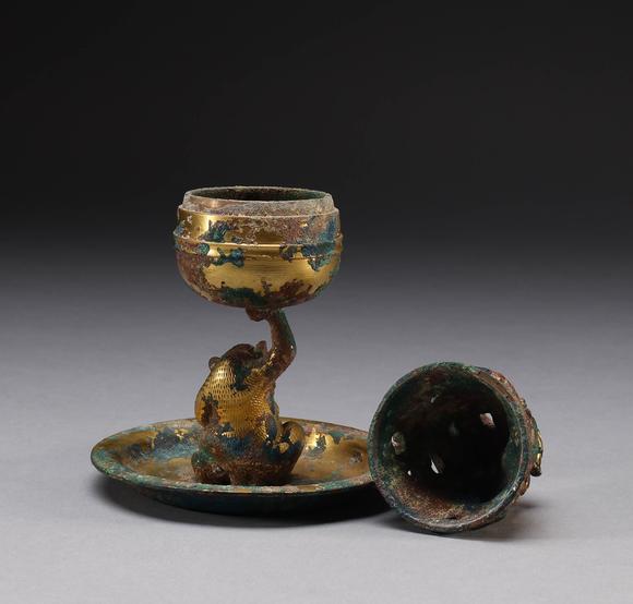 六禾株式会社宋代 铜质铜鎏金博山炉