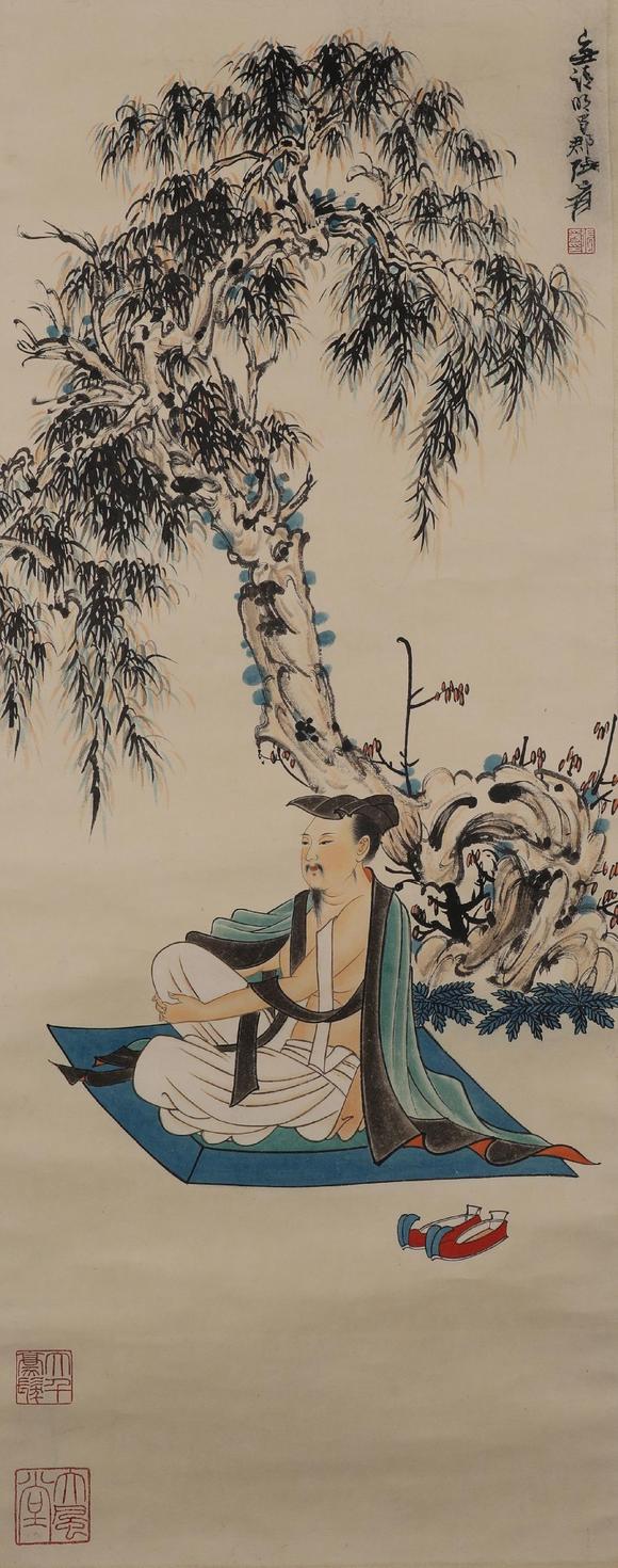 日本松町古美张大千 高士休憩图