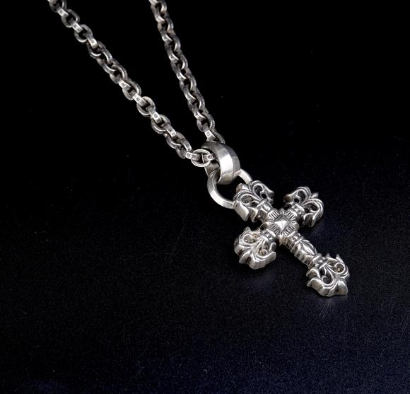 克罗心银质复古雕花大十字架粗链项链