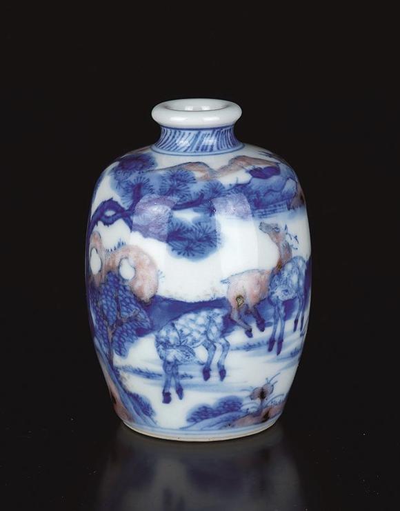 清青花釉里红高官厚禄鼻烟壶