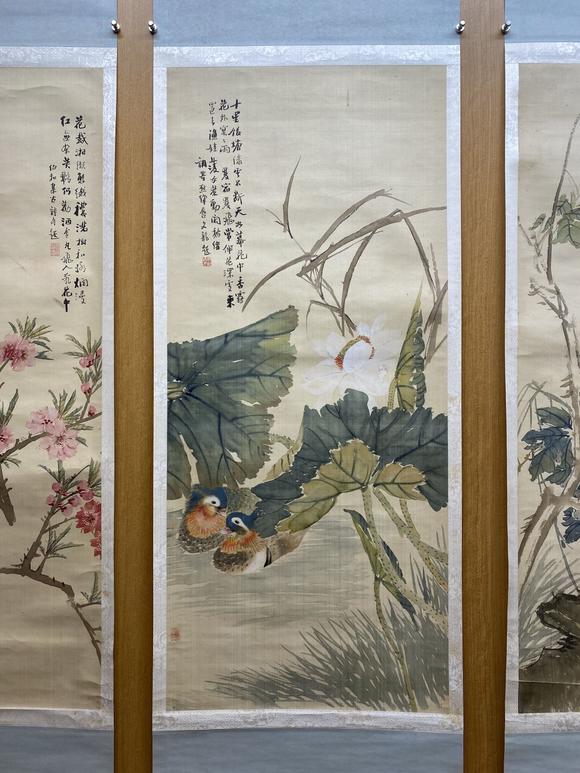 戴文龙清花鸟四屏