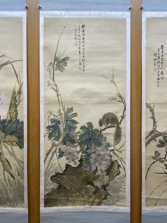 戴文龙清花鸟四屏