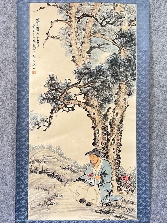 吴观岱松下老翁图日本回流立轴