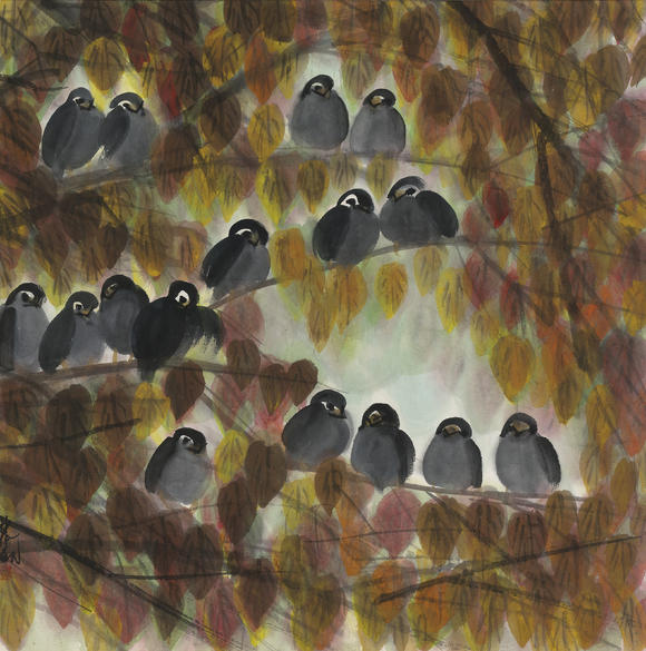 林风眠秋叶小鸟