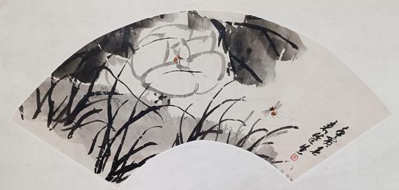 来楚生荷花蜻蜓扇面