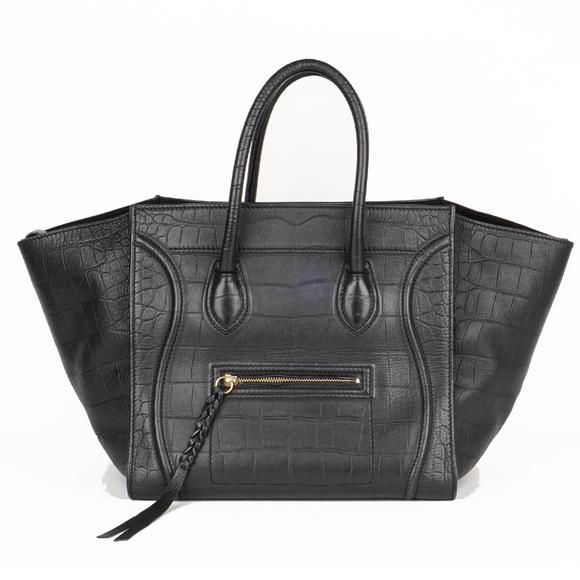 华艺国际celine黑色鳄鱼压纹蝙蝠包