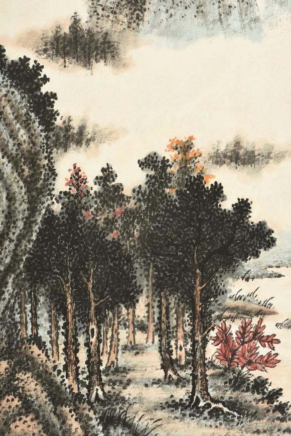 黄君璧山水四条屏huangjunbisetoffourinkandcoloronpaperpainting