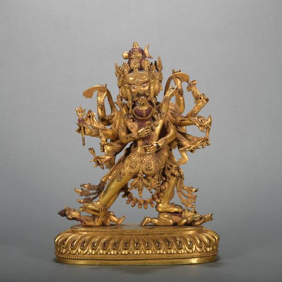 铜鎏金双身欢喜佛