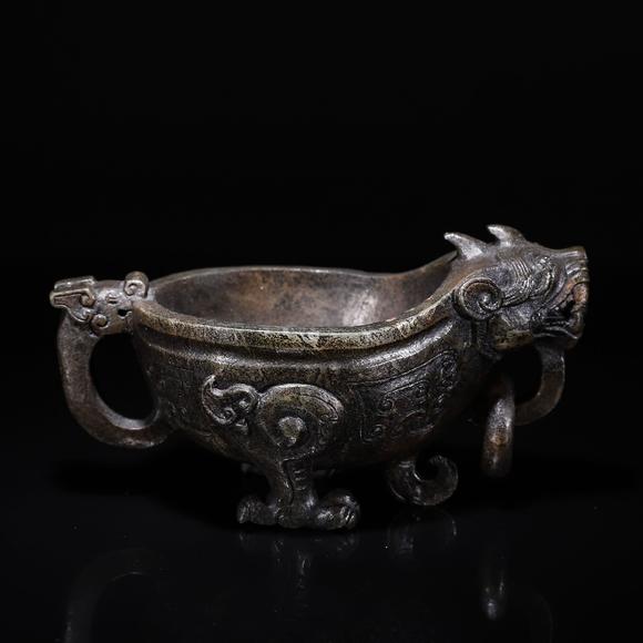 ajadedragonheadcup水银沁龙首玉觥