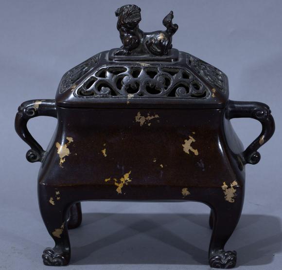 ancientchinesecopperincenseburnergold中国古代紫铜洒金香炉