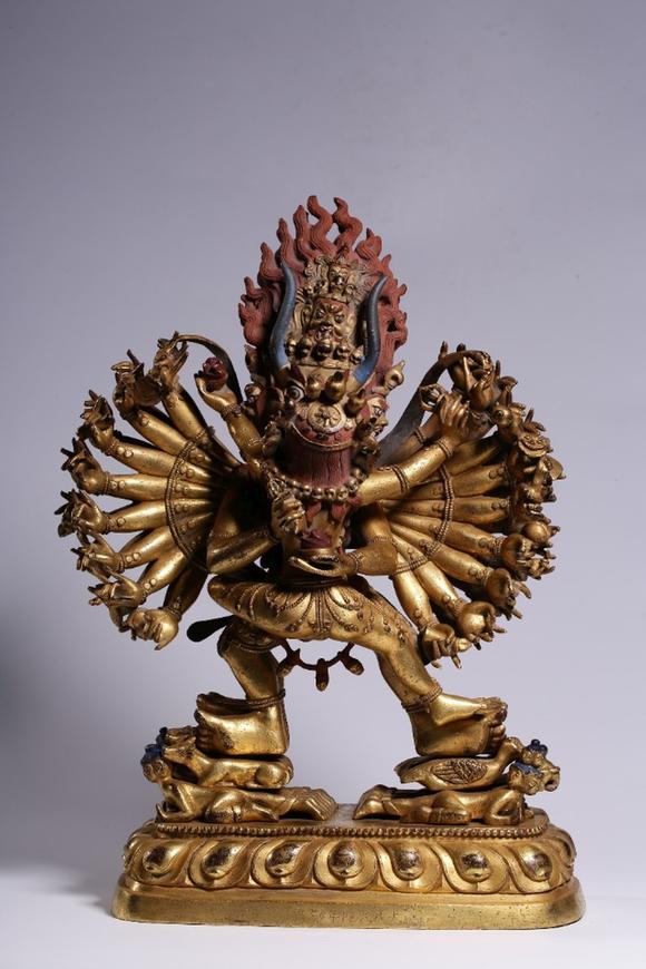 bronzegildedkingkongstatueofgreatweide铜鎏金大威德金刚像