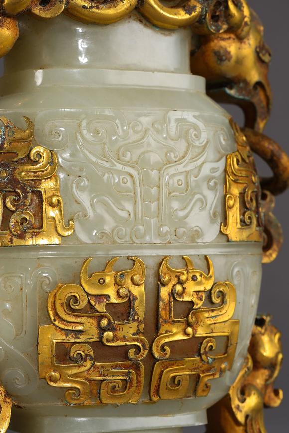 中国古代和田玉嵌金瓶ancientchinesehetianjadeinlaidgoldbottle