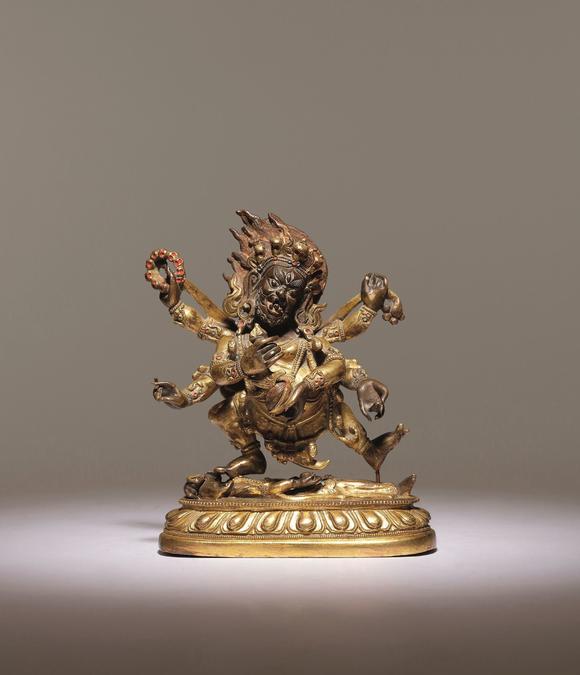 日本美协清十八世纪 铜鎏金大黑天像