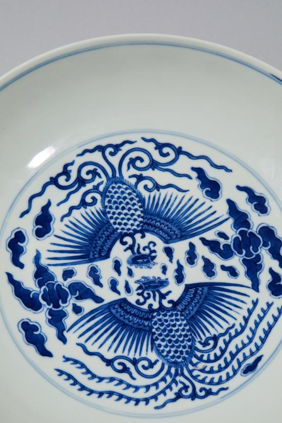 北京大羿清同治 青花对头凤纹盘