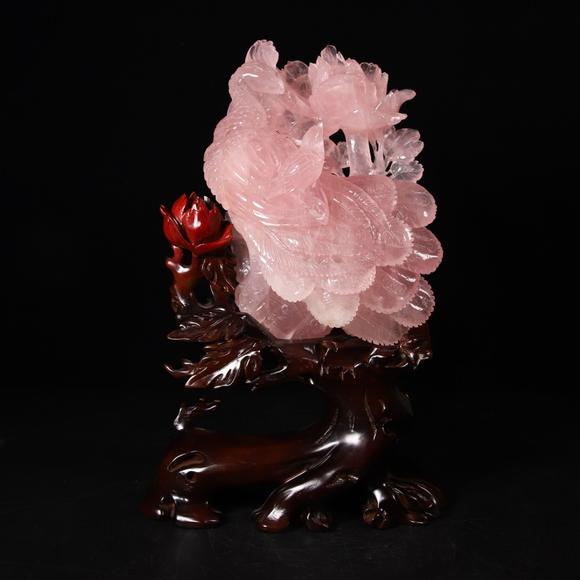 清粉水晶花鸟摆件