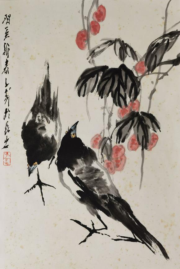 王子武花鸟纸本镜芯