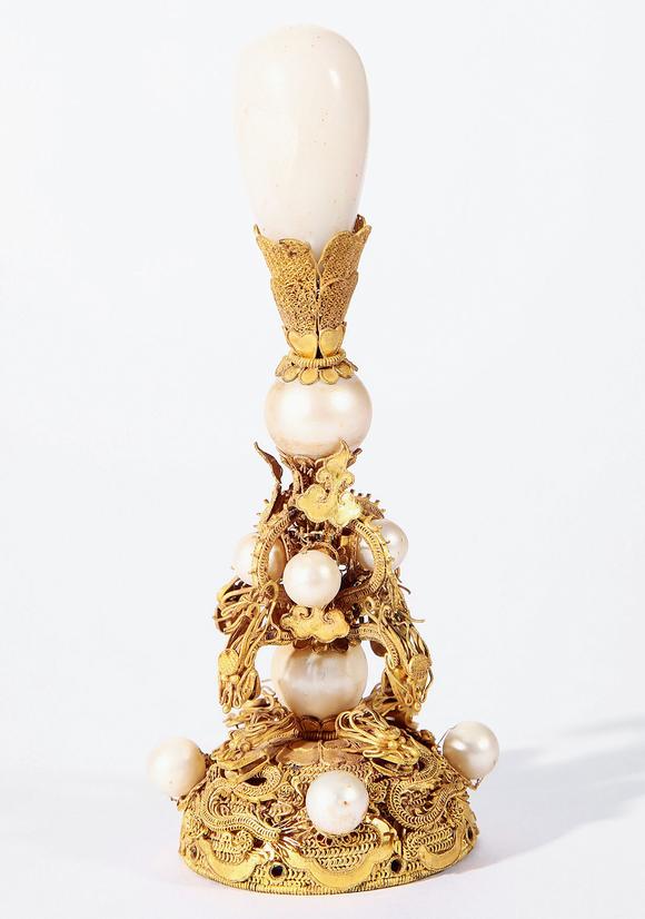 清中期金累丝嵌东珠御用朝冠顶