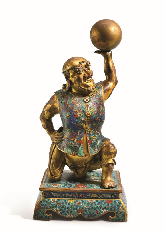 清康熙铜胎珐琅胡人献宝