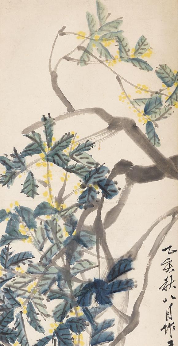 齐白石桂花白兔