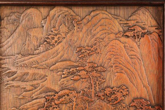 旧藏老竹雕山水意境插屏摆件