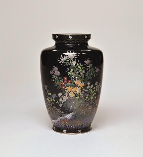 日本美协明治时期 七宝烧花瓶