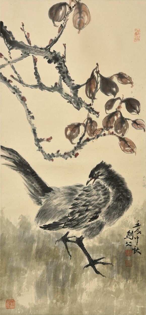 高剑父款花鸟立轴