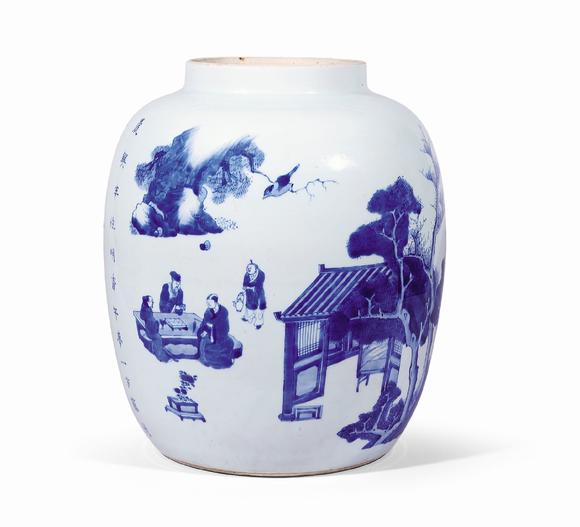 清康熙青花赏心十六事诗文太白罐