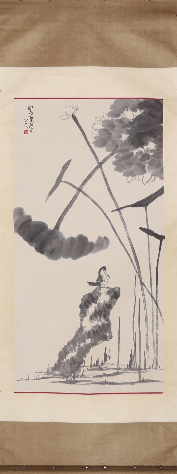 八大山人墨荷小鸟