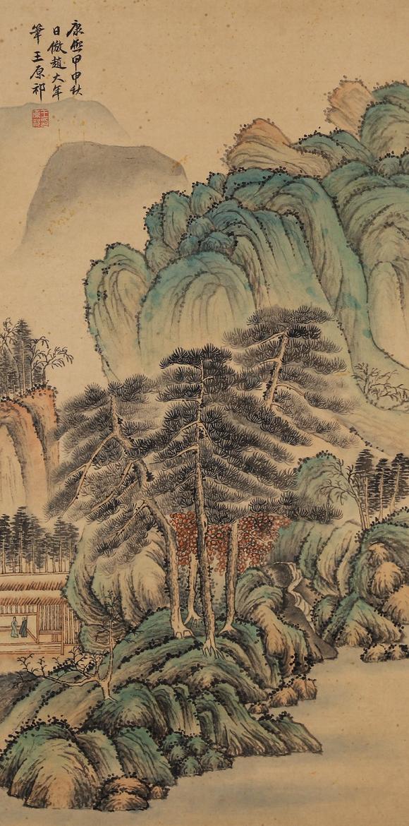 achineselandscpehangingscrollwangyuanqimark王原祁精品山水图