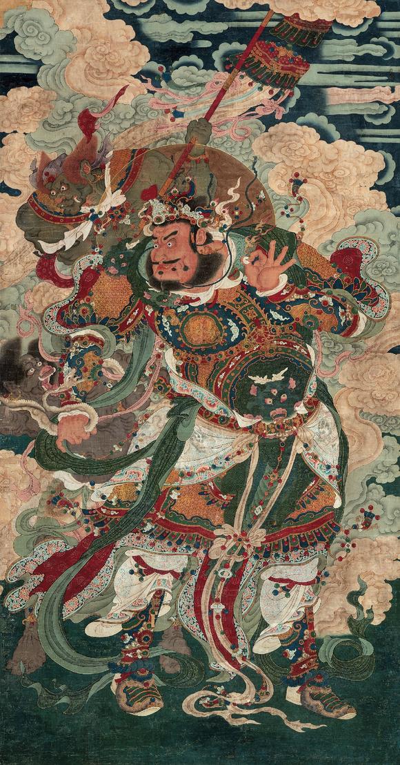 佚名明代工笔重彩广目天王像