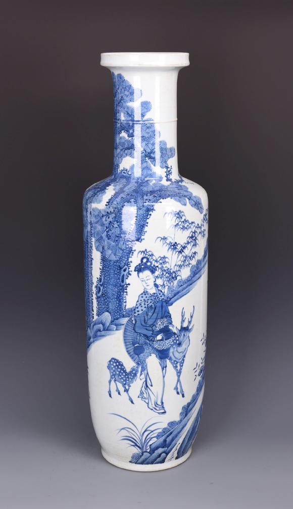 清康熙青花三星人物棒槌瓶blueandwhitefulushoustarsroleaubottle