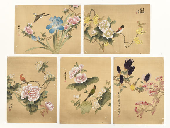 石舟花鸟绢画十幅shizhouteninkandcoloronsilkpaintingsflowersand