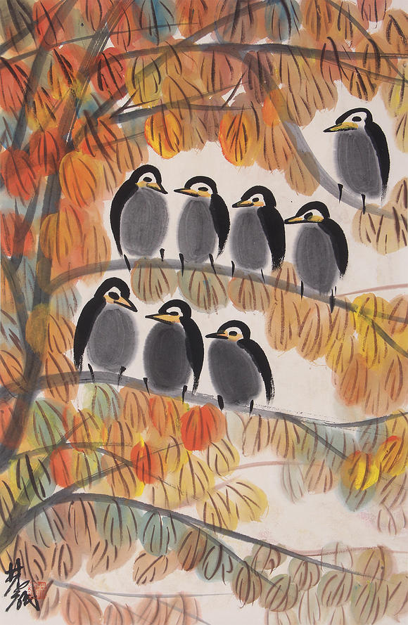 林风眠红叶小鸟